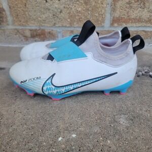 Nike Soccer Cleats Kids 1.5 White Blue Air Zoom Mercurial Laceless Athletic Shoe